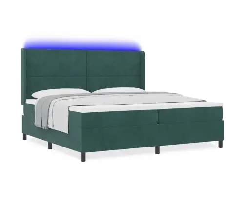 Led Kastvedru Voodi Madratsiga Tume Rohelise 200 X 200 Cm Samet