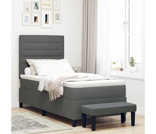 Kastītes Atsperu Gulta Tumši Pelēks 90 X 200 Cm Audums Vidaxl