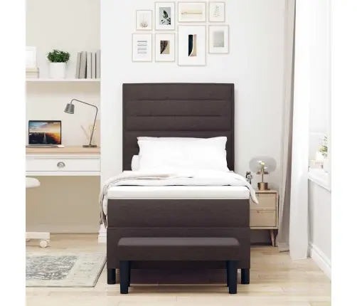 Kastītes Atsperu Gulta Tumši Brūna 90 X 200 Cm Audums Vidaxl