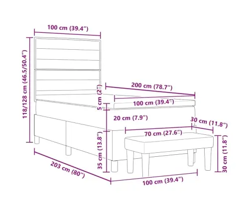 Kastītes Atsperu Gulta Gaiši Pelēks 100 X 200 Cm Audums Vidaxl