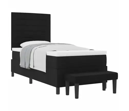 Kastītes Atsperu Gulta Ar Matraču Un Soliņu Melnā 100X200 Cm Audumā Vidaxl