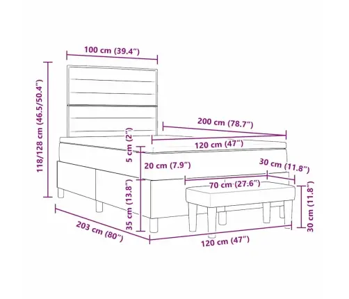 Kastītes Atsperu Gulta Pelēkbrūna 120 X 200 Cm Audums Vidaxl