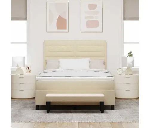 Kastītes Atsperu Gulta Ar Matraci Krēmkrāsa 140 X 190 Cm Audums Vidaxl