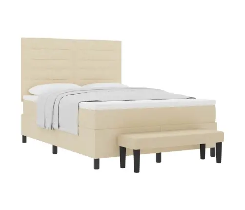 Kastītes Atsperu Gulta Ar Matraci Krēmkrāsa 140 X 190 Cm Audums Vidaxl