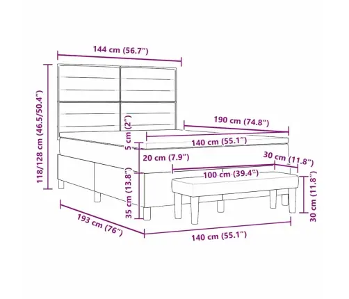 Kastītes Atsperu Gulta Ar Matraci Zila 140 X 190 Cm Audums Vidaxl