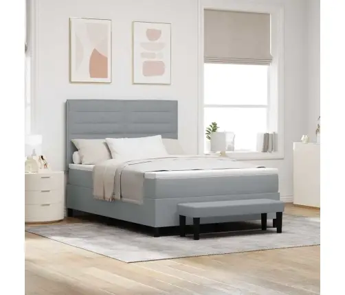 Kastītes Atsperu Gulta Gaiši Pelēks 140 X 200 Cm Audums Vidaxl