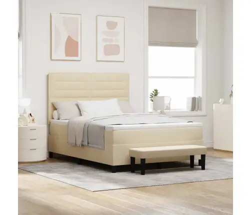 Kastītes Atsperu Gulta Ar Matraci Krēmkrāsa 140 X 200 Cm Audums Vidaxl