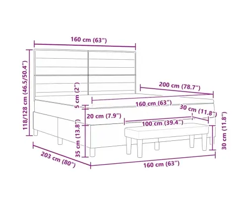 Kastītes Atsperu Gulta Ar Matraci Melna 160 X 200 Cm Audums Vidaxl