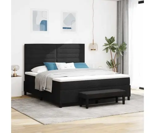 Kastītes Atsperu Gulta Ar Matraci Melna 180 X 200 Cm Audums Vidaxl