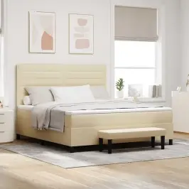 Kiemas Lova Su Čiužiniu Kreminė 180 X 200 Cm Audinys Kiemas Lova Su Čiužiniu Kreminė 180 X 200 Cm Audinys