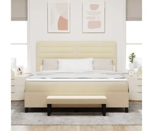 Kastītes Atsperu Gulta Ar Matraci Krēmkrāsa 180 X 200 Cm Audums Vidaxl