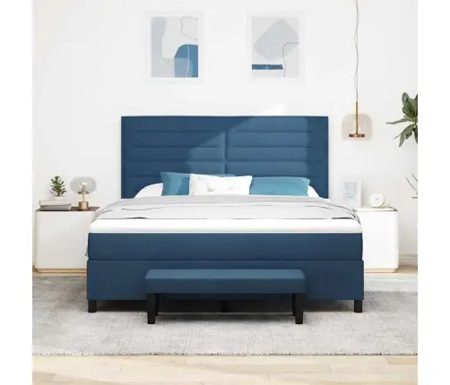 Kastītes Atsperu Gulta Ar Matraci Zila 180 X 200 Cm Audums Vidaxl