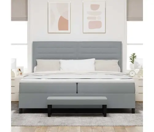 Kastītes Atsperu Gulta Gaiši Pelēks 200 X 200 Cm Audums Vidaxl