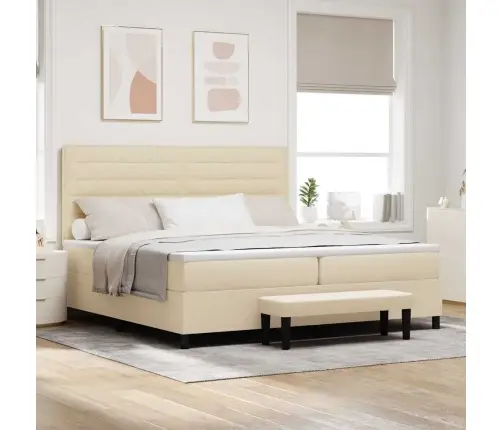 Kastītes Atsperu Gulta Ar Matraci Krēmkrāsa 200 X 200 Cm Audums Vidaxl