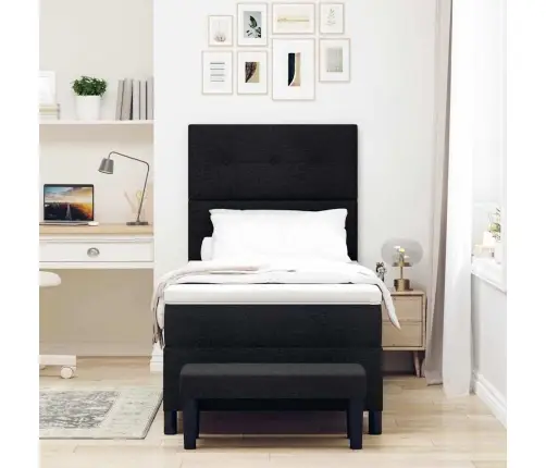 Kastītes Atsperu Gulta Ar Matraci Melna 80 X 200 Cm Audums Vidaxl