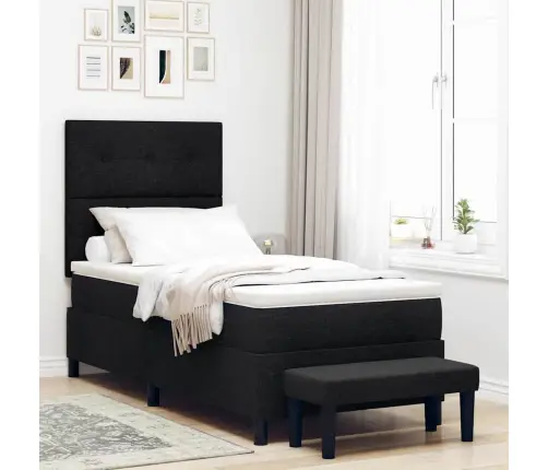 Kastītes Atsperu Gulta Ar Matraci Melna 90 X 200 Cm Audums Vidaxl