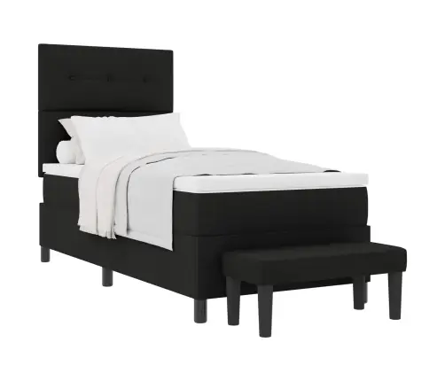 Kastītes Atsperu Gulta Ar Matraci Melna 90 X 200 Cm Audums Vidaxl