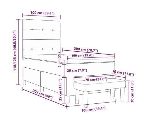 Kastes Atsperu Gulta Ar Matraci Un Sols Melnā 100X200 Cm Audumā Vidaxl