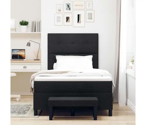 Kastītes Atsperu Gulta Ar Matraci Un Soliņu Melnā 120X200 Cm Audumā Vidaxl