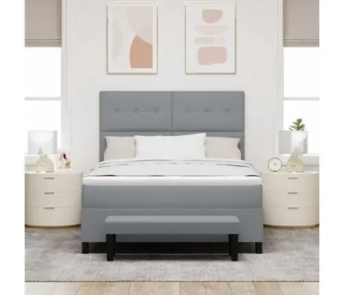 Kastītes Atsperu Gulta Gaiši Pelēks 140 X 190 Cm Audums Vidaxl