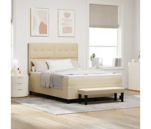 Kastītes Atsperu Gulta Ar Matraci Krēmkrāsa 140 X 190 Cm Audums Vidaxl