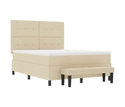 Kastītes Atsperu Gulta Ar Matraci Krēmkrāsa 140 X 190 Cm Audums Vidaxl