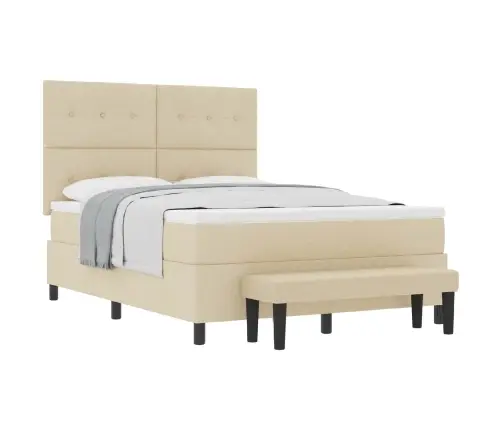 Kastītes Atsperu Gulta Ar Matraci Krēmkrāsa 140 X 190 Cm Audums Vidaxl