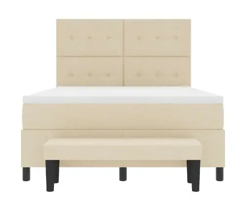 Kastītes Atsperu Gulta Ar Matraci Krēmkrāsa 140 X 200 Cm Audums Vidaxl