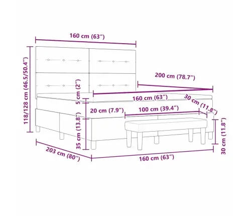 Kastītes Atsperu Gulta Ar Matraci Melna 160 X 200 Cm Audums Vidaxl
