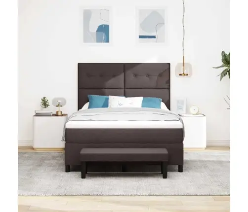 Kiemas Lova Su Čiužiniu Tamsiai Rudas 160 X 200 Cm Audinys