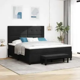 Kastītes Atsperu Gulta Ar Matraci Melna 180 X 200 Cm Audums Vidaxl Kastītes Atsperu Gulta Ar Matraci Melna 180 X 200 Cm Audums Vidaxl