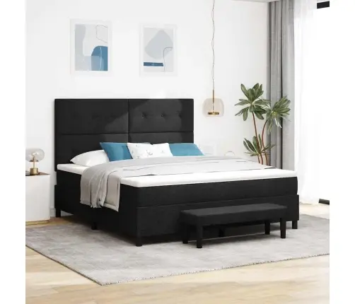 Kastītes Atsperu Gulta Ar Matraci Melna 180 X 200 Cm Audums Vidaxl