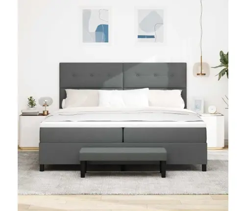 Kastītes Atsperu Gulta Ar Matraci Un Soliņu, Tumši Pelēka 200X200 Cm Audums Vidaxl
