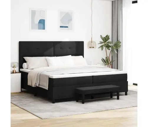 Kastē Pavasara Gulta Ar Matraci Un Soliņu, Melns, 200X200 Cm, Audums Vidaxl
