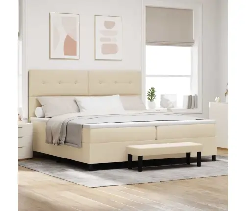 Kastītes Atsperu Gulta Ar Matraci Krēmkrāsa 200 X 200 Cm Audums Vidaxl