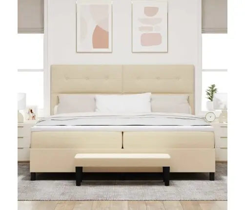 Kastītes Atsperu Gulta Ar Matraci Krēmkrāsa 200 X 200 Cm Audums Vidaxl