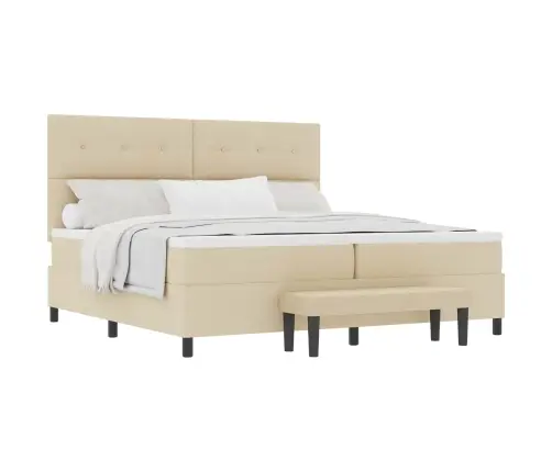 Kastītes Atsperu Gulta Ar Matraci Krēmkrāsa 200 X 200 Cm Audums Vidaxl