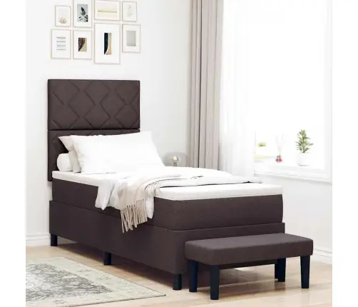 Kiemas Lova Su Čiužiniu Tamsiai Rudas 80 X 200 Cm Audinys