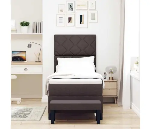 Kiemas Lova Su Čiužiniu Tamsiai Rudas 80 X 200 Cm Audinys