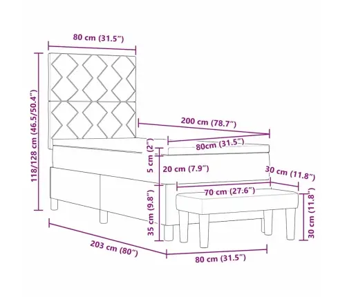 Kastītes Atsperu Gulta Ar Matraci Pelēkbrūna 80 X 200 Cm Audums Vidaxl