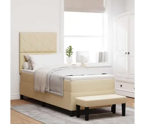 Kastītes Atsperu Gulta Ar Matraci Krēmkrāsa 80 X 200 Cm Audums Vidaxl