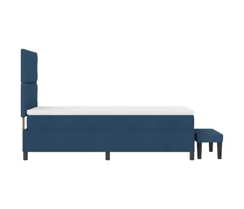 Kastītes Atsperes Gulta Ar Matraci Un Soliņu, Zila 90X200 Cm Audums Vidaxl
