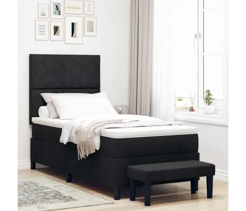 Gultas Atsperu Gulta Ar Matraci Un Soli Melnā Krāsā 100X200 Cm Audums Vidaxl