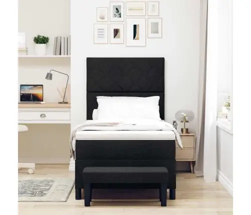 Gultas Atsperu Gulta Ar Matraci Un Soli Melnā Krāsā 100X200 Cm Audums Vidaxl