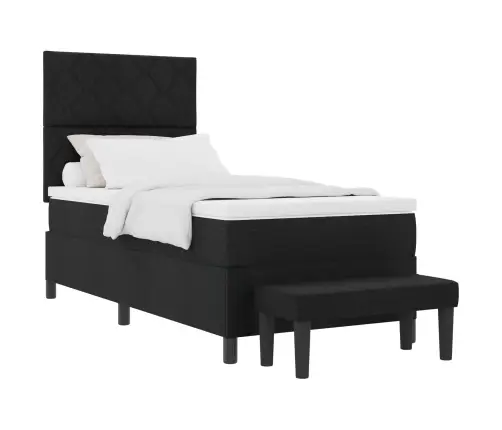 Gultas Atsperu Gulta Ar Matraci Un Soli Melnā Krāsā 100X200 Cm Audums Vidaxl