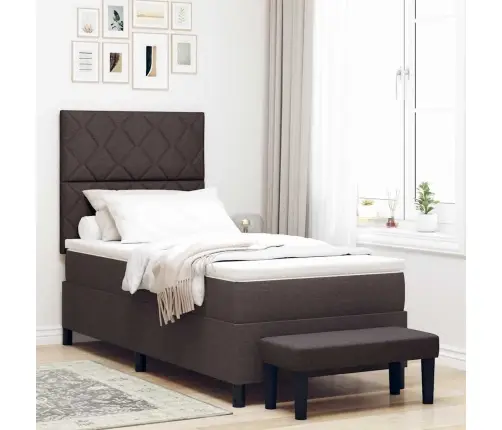 Kastītes Atsperu Gulta Ar Matraci Un Soliņu Tumši Brūnā 100X200 Cm Audumā Vidaxl