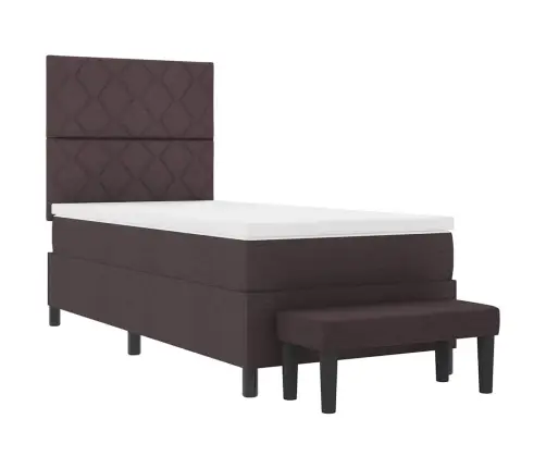 Kastītes Atsperu Gulta Ar Matraci Un Soliņu Tumši Brūnā 100X200 Cm Audumā Vidaxl