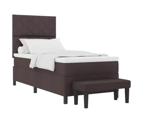 Kastītes Atsperu Gulta Ar Matraci Un Soliņu Tumši Brūnā 100X200 Cm Audumā Vidaxl