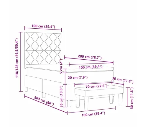 Kastītes Atsperu Gulta Ar Matraci Un Soliņu Tumši Brūnā 100X200 Cm Audumā Vidaxl