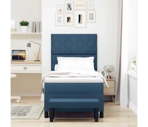 Kastītes Atsperu Gulta Ar Matraci & Soliņa Zils 100X200 Cm Audums Vidaxl